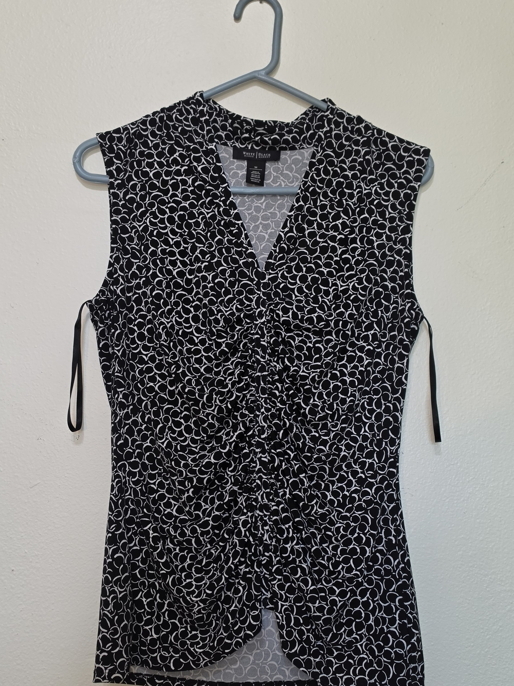 White House Black Market Black and White Ruched V-Neck Camisole